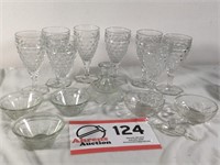 8 sundae glasses; candle holder; 5 small bowls