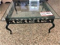 Iron legs; glass top end table