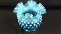 4.5" Blue Opalescent hobnail vase