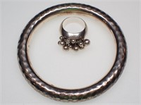 Sterling Bangle Bracelet & Ring 57.9g TW