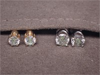 14K Y & WG Solitaire Diamond Earrings 2 Pair