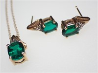 10K YG Emerald Diamond Set Earrings Pendant