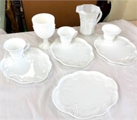 Group of Milk Glass Snack Set Pieces