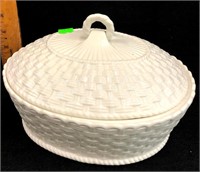 White Wicker Pattern Bowl & Lid