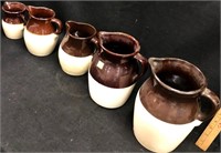 Stoneware Pitchers Five Brown & Cream