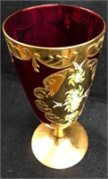 Gold Trimmed Red Stem Glass