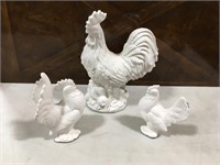 3 White Roosters