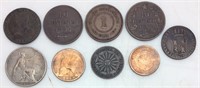 (9) ASSORTED 1800’S COINS, U.S 2c, SPAIN, ITALY,