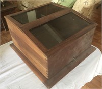 Old Tabletop Wood & Glass Display w/ Key