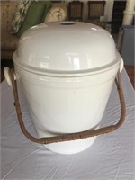 Large Cermanic Bucket with Lid and Wicker Handle