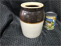 Brown and white canning crock