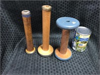 3 wooden spools