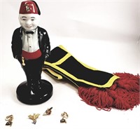 SHRINERS FRATERNAL BELT, PINS AND STATUE