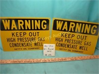 2pc Getty Oil Co. Porcelain Metal Warning Sign NOS