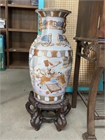 Large Asian Pottery w/stand, Handpainted