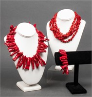 Dyed Red Coral Chokers & Bracelet, 3 Pieces