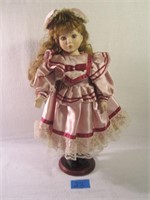 Curly Brown Haired Doll In Pink Dress 17"H