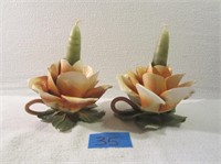 Pair of Hand Painted Flower Candle Holders
