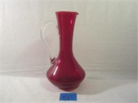 Ruby Red Handl Blown Handled Vase 10"H
