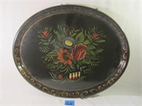 Floral Hand Painted Black Metal Tray Wall Decor