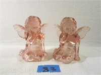 Pair of Glass Angel Figurine Candle Holders
