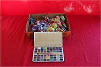 Box Old Toy Tops and Kids Metal Tin Water Colors