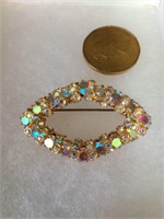Vintage Iridescent Glass Rhinestone Pin