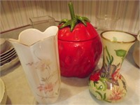 Strawberry Cookie Jar & Vases