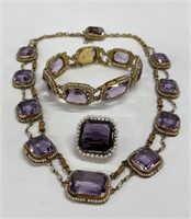 AMETHYST & SEED PEARL NECKLACE & BRACELET IN 14KT