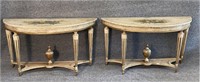 PR OF PAINT DECORATED DEMILUNE CONSOLE TABLES