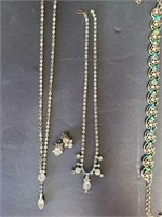 3 Rhinestone Necklaces & 1 Set Matching Earrings