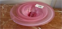 Signed Pink swirl glass dish 8 3/8 in across
