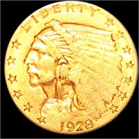 1928 $2.50 Gold Quarter Eagle NEARLY UNCIRCULATED