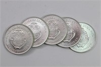 (5) 1979 Costa Rica Cien  Colones Silver Coins