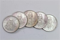 (5) 1978 Mexico Cein Pesos 20 gr .720 Silver