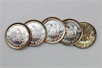 (5) 1983 One Troy Ounce Fine Silver Liberty Rounds