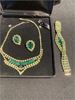Rhinestone necklace bracelet and earrings set. in