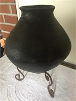 Pottery Vase on Metal Stand