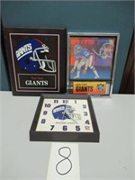 Lot of 3 NY Giants Plaques and Clock