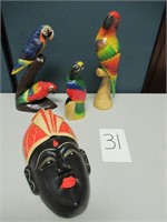 Wooden Parrot and Mask Lot