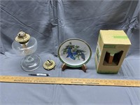 Glass Oil Lamp, Herb Markers, Plate with Stand