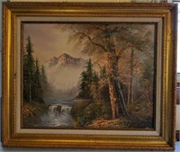 Framed oil on canvas landscape scenery of
