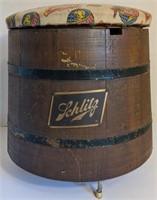 Schlitz beer barrel storage seat. Measures 13"