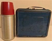 Vintage blank blue lunchbox and thermos