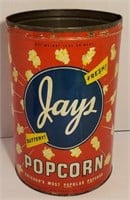 Vintage Jay's Popcorn Tin, 11"T