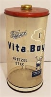 Vtg Vita-Boy Pretzel Stix Container, 12"T