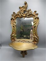 Vintage Syroco Wall Hanging Mirror w/ Shelf #1