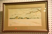 Lot #2869 - Watercolor painting of geese flying