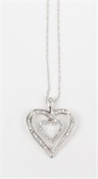 10K WHITE GOLD DOUBLE HEART DIAMOND NECKLACE