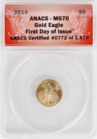 1/10 OZ GOLD EAGEL 2010 1ST DAY ISSUE